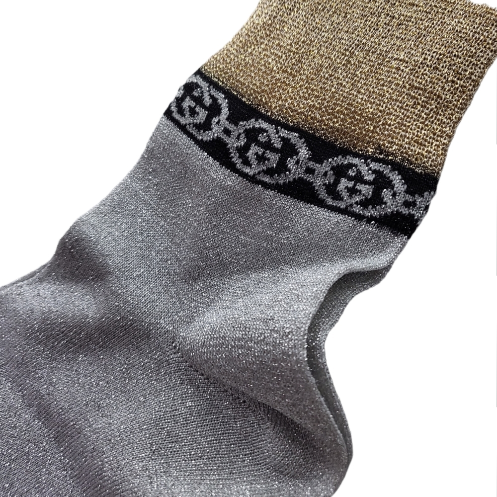 Gucci Socks Silver and Gold Metallic Interlocking G - Picture 5 of 9